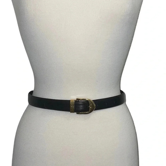 Authentic LOUIS VUITTON Classic Black Leather Belt Size Small - Picture 1 of 13